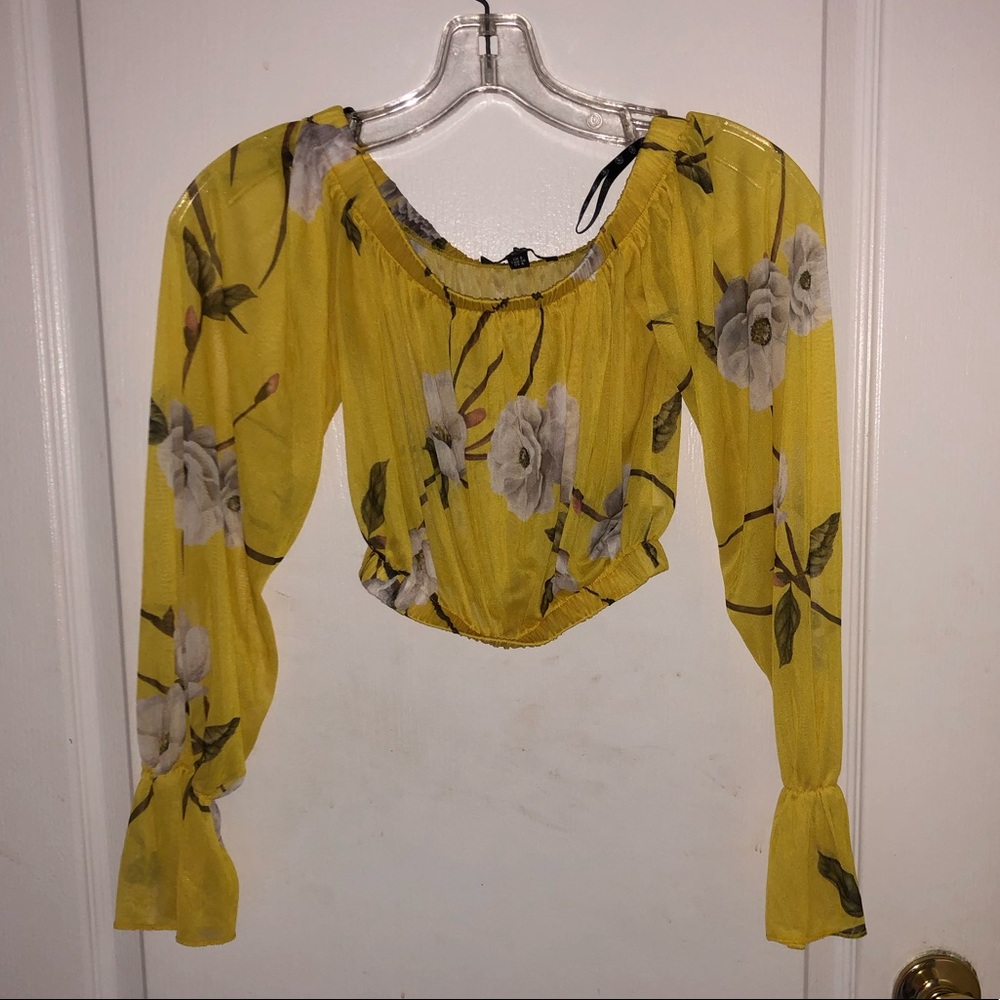 Tropical Print Sheer Crop Top